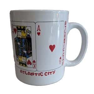 Atlantic City Royal Flush Coffee Mug, 10 Oz, White Ceramic, Hearts, 3.75" Tall